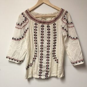 Lucky Brand Aztec Print Embroidered Boho Top
